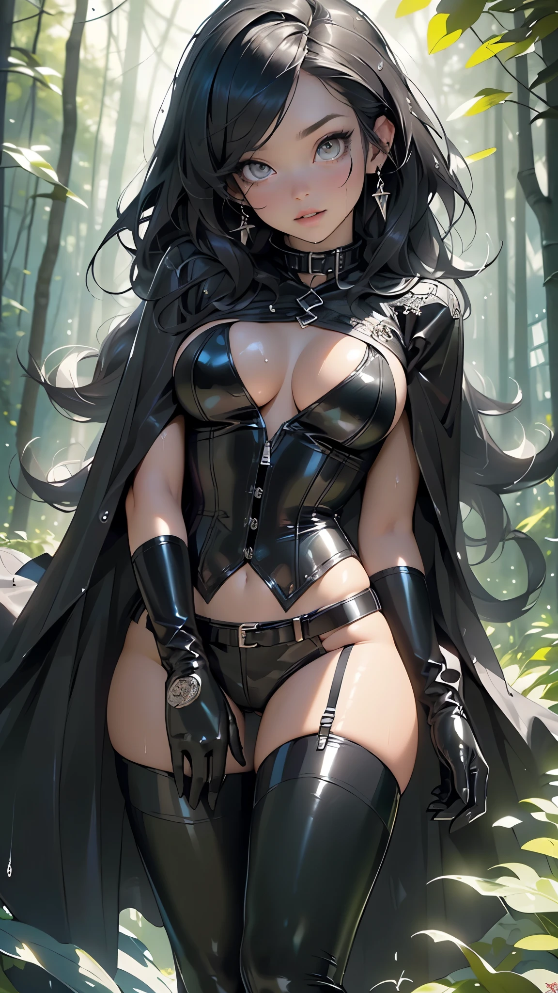 1female，9 years old，bit girl，super adorable，Big breasts Thin waist，long leges，Buttock augmentation，Pornographic exposure， 独奏，（Background with：hilltop，the rainforest，in summer，Standing water on the ground，exteriors） Feel free to hairstyle，Stride，Sweat profusely，drenched all over the body，seen from the front，Long black hair ， mostly cloudy sky，（（（tmasterpiece），（Very detailed CG unity 8K wallpaper），best qualtiy，cinmatic lighting，detailed back ground，beatiful detailed eyes，Bright pupils，（Very fine and beautiful），（Beautiful and detailed eye description），ultra - detailed，tmasterpiece，）），facing at camera，A high resolution，ultra - detailed）nakeness，Wipe off panties，revealing breasts，Bare genitalia， Bulge，Camel toes，Raised sexy，Lewd expression，Flushed complexion，Open-mouthed，frontage，The Winter Soldier（Wearing：Red cape，Pantyhose）