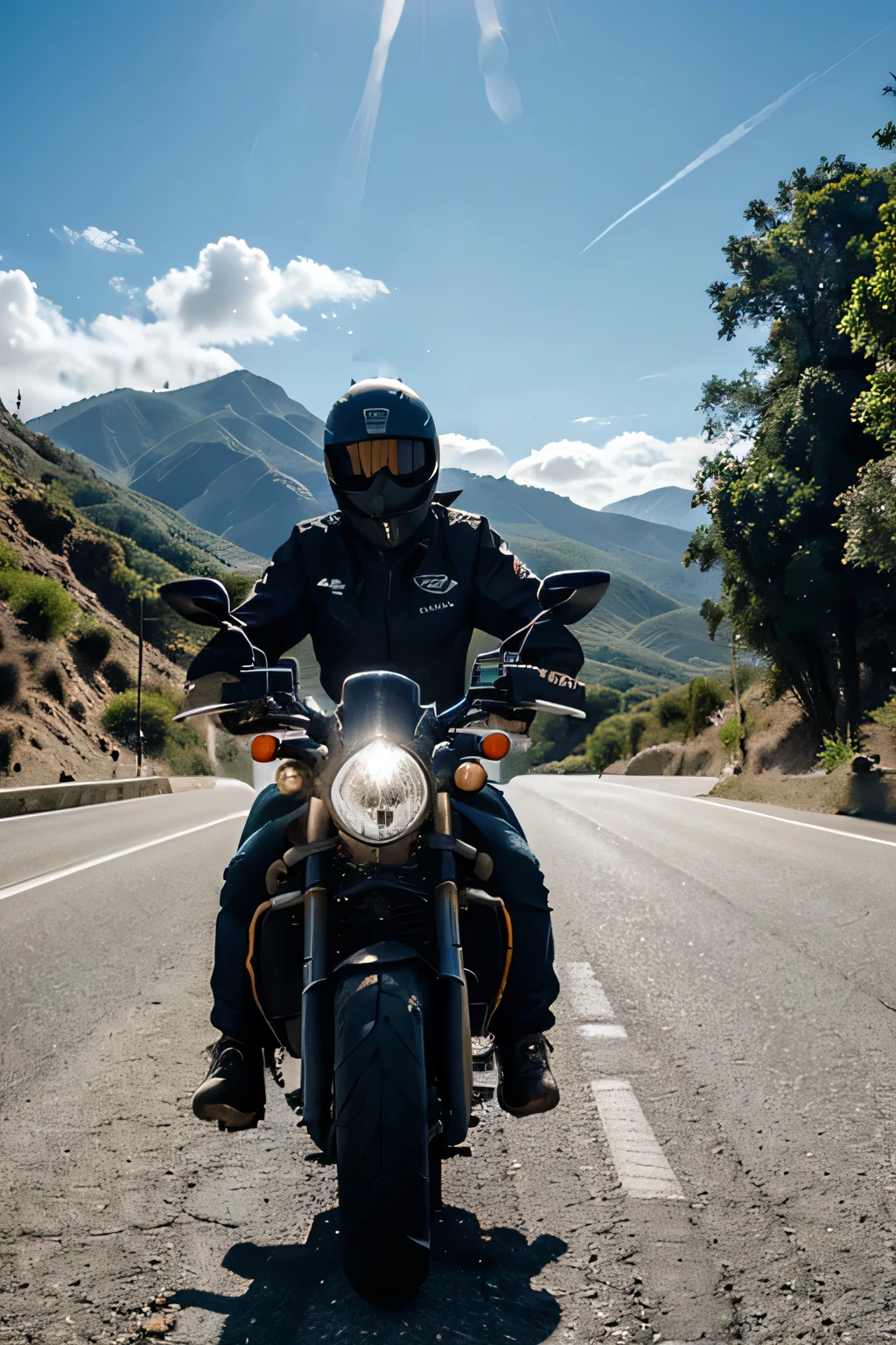 Imagen de fondo: Una imagen de una motocicleta en la carretera, evoking a feeling of freedom and adventure. With GOD to convey a message of determination and perseverance in the pursuit of what is worth it.