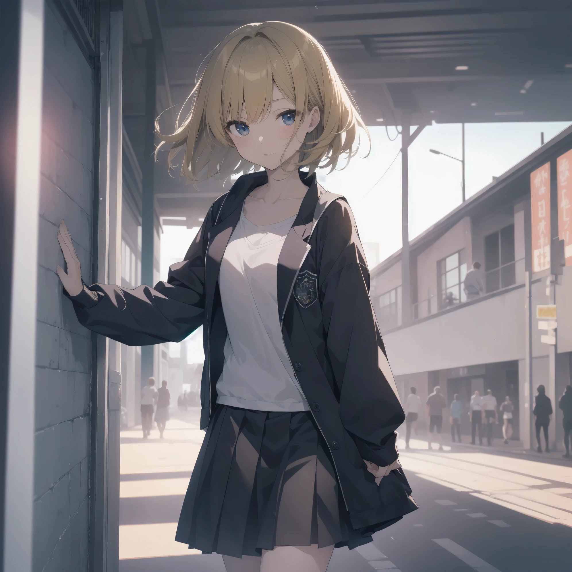 ultra-absurdres-Top quality by artist God, ultra-detailed, high resolution, anime moe artstyle, best anime 8k konachan wallpaper, pixiv contest winner, pool:2810, perfect anatomy,break, 1girl, (Please draw a girl walking sleepily to school alone. )break,(Solo,little female, 13-year-old:1.3),Full limbs, complete fingers,a junior high school student, (very short hair), short cut, flat chest, , small butt, small black eyes, beautiful detailed eyes, well-proportioned iris and pupils, expressive eyes, highres detailed hair, soft expression, salor school_uniform, sailor collar, serahuku, bow, pleated skirt,(Detailed Lighting), (Detailed background), in the School commute route. break,super detailed skin, Best cinematic lighting powered by famous artist, 8k,beauty illustration,photoshop_(medium),very aesthetic,break,((artist:clamp )), artist:akinashi yuu ,artist:oyari ashito ,artist:kantoku ,