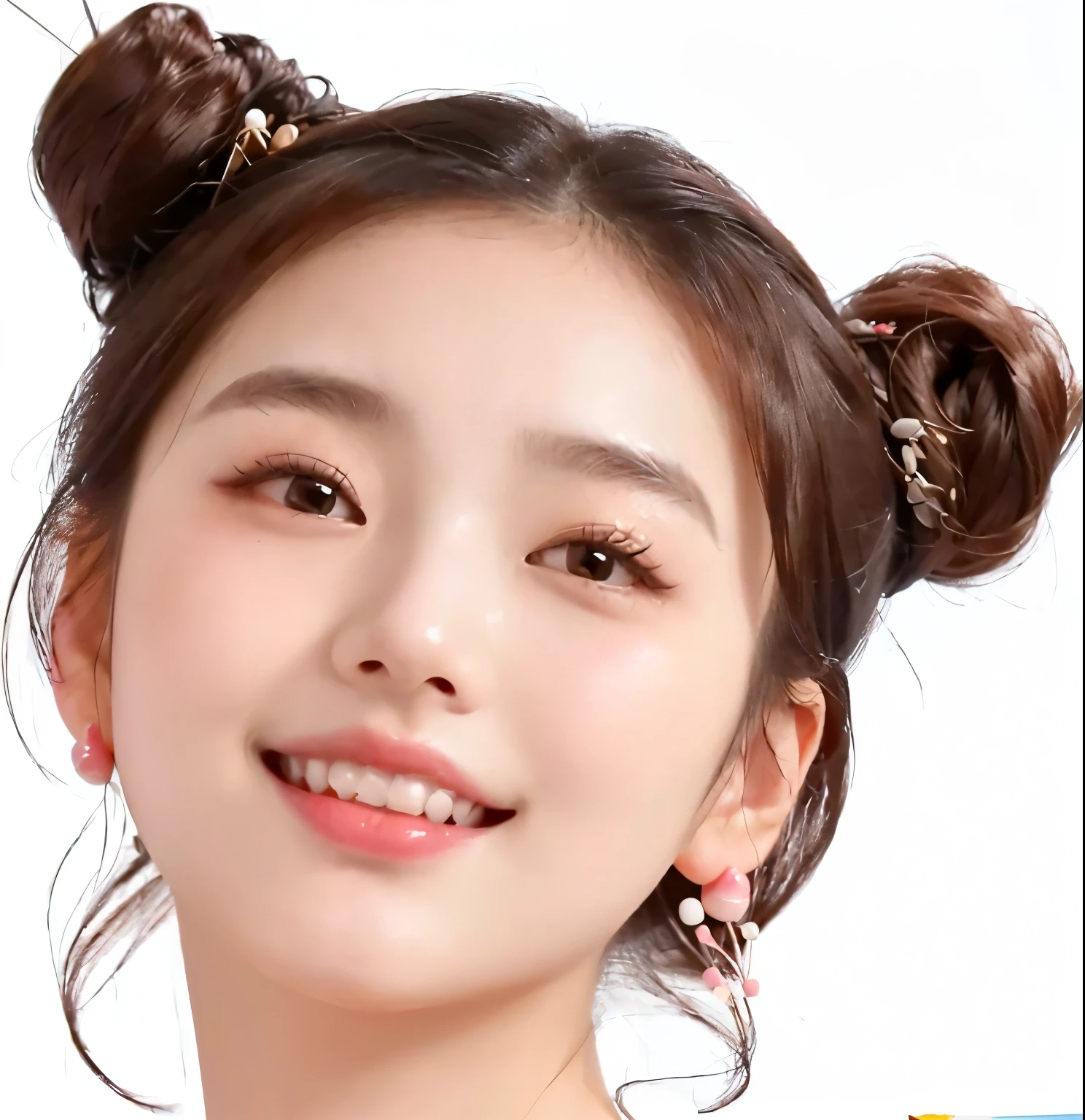 Close-up of woman with bun on her head, WAN cute Korean face, kawaii Practical portrait, High quality portrait, Practical cute girl painting, Young and cute Korean face, Inspired by Kim Jong-hee, Practical. cheng yi, Inspired by Shen Si Zheng, Portrait of a Korean female idol, Round Face, Lovely portrait, Round cheeks, Korean Girl