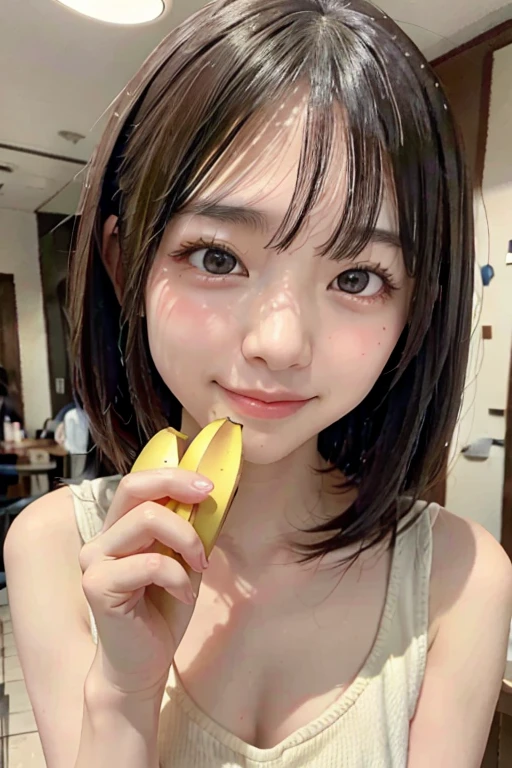 The final masterpiece、Realistic、Beautiful Face、Japanese women、Holding a banana