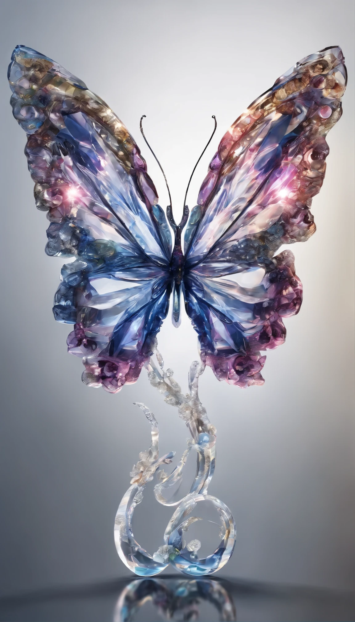 A close up of a glass sculpture of a butterfly on a table - SeaArt AI