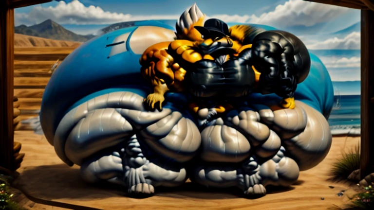 hi res, (robot, visor, no eyes), (metallic body, metallic skin, metallic butt, metalic breasts), anthro, male, sweat, sweaty ass, muscular male, outside, beach, night, detailed background, back turned, (hyper breasts:1.6), (hyper nipples, puffy nipples), (hyper butt:1.6), (two arms, arms spreading ass, hands spreading butt, showing ass:1.2), (hyper balls:1.3), lactating, bent over, SFW