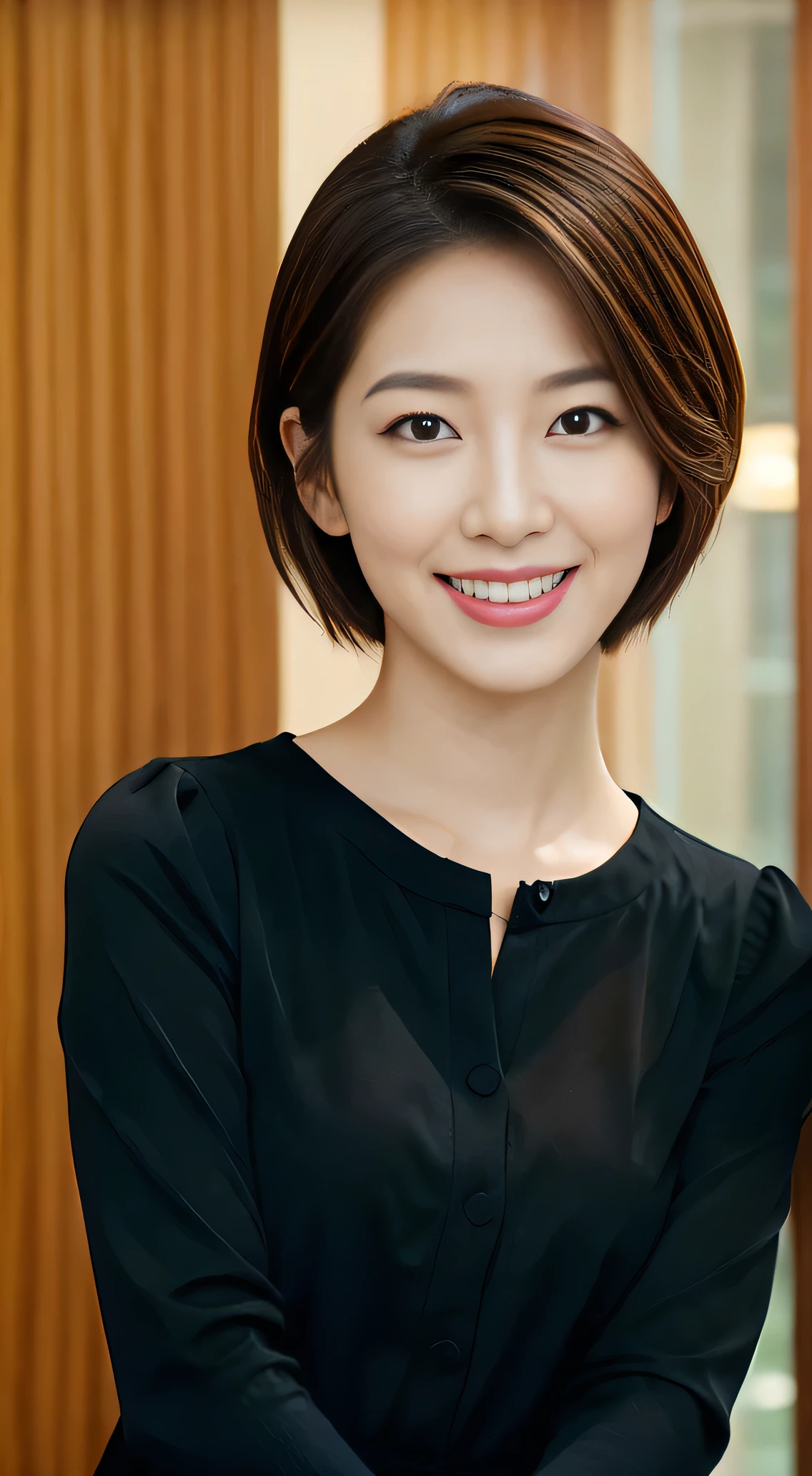 Beautiful Korean female announcer in her 20s with short hair