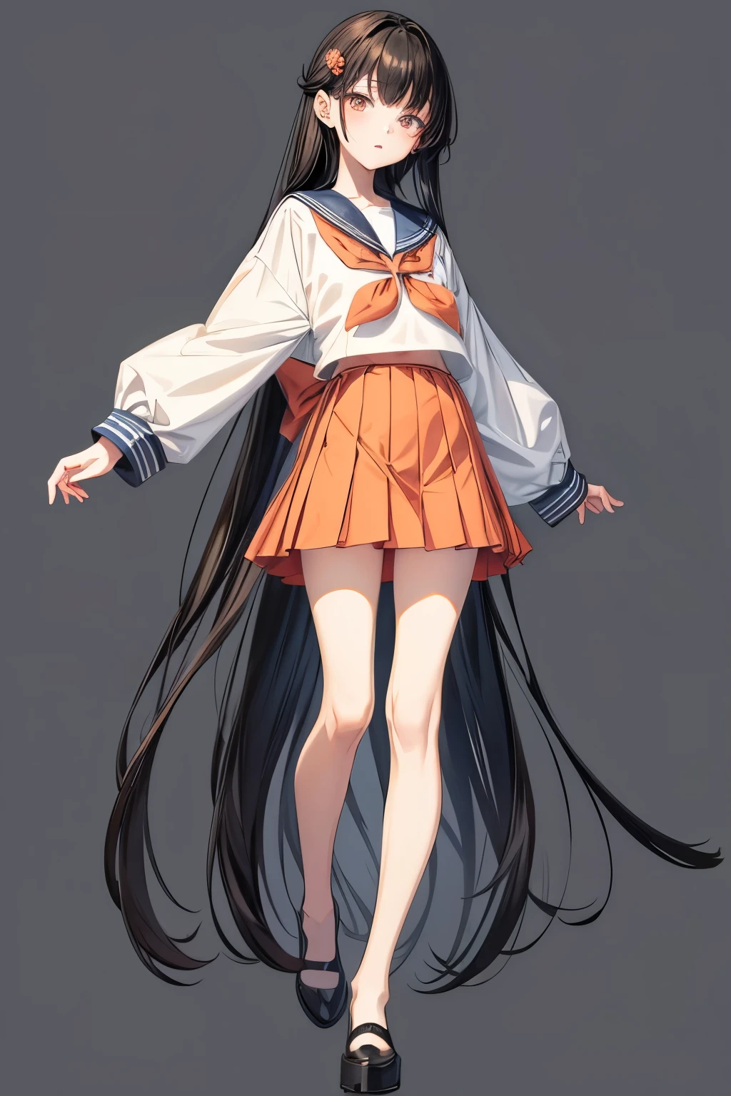 (flat color:1.1),(masterpiece:1.2), original, medium length straight black hair, peach-colored eyes, mature female wearing sailor fuku
