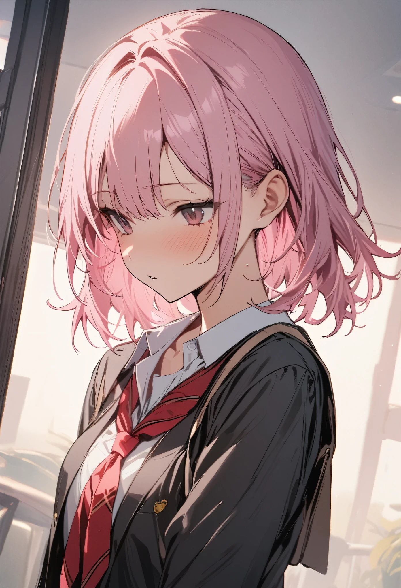 masterpiece,One girl,alone, pink_hair,school uniform:1.3,
