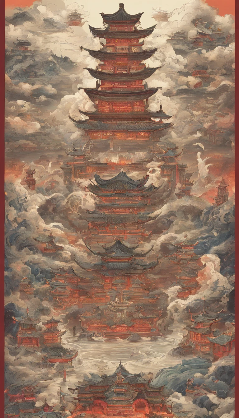 Xuanwu（main body，Sun Wukong with three heads and six arms，Make a big fuss about the Heavenly Palace），Dongquan，Big Wave，Chinese，oc rendering，Ultrafine，Surrealism，Hyper-realism，high quality，8K high resolution，Ultra Detailed。