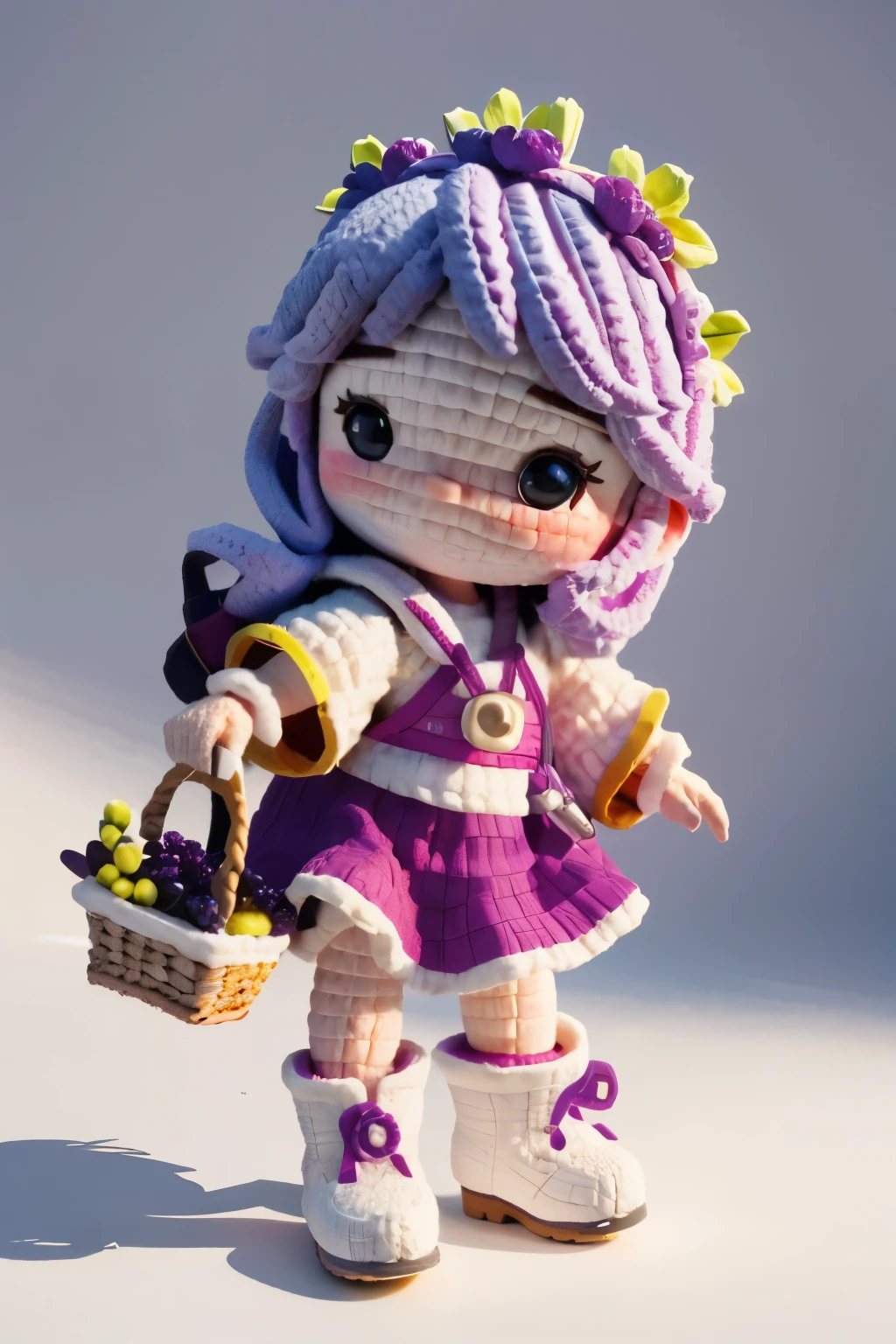 Octane Render、(Hyper-detailing: 1.15)、(Soft light、sharp: 1.2)、Baby Face、morning、Harvesting grapes, Enjoy grape picking、full body Esbian、Distinctive ethnic hair ornaments、Farm Boots、 Fuji Film, F/4.0, masutepiece, Anatomically correct、A smile, radiant light