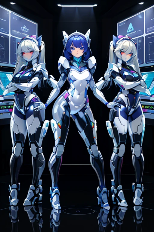 A very beautiful and versatile maid robot,
The face is a beautiful woman's face,
The arms and legs are human arms,
The rest are machines.,
Full Body Shot,
Masterpiece,
All kinds of home appliances are installed in the machine part..,