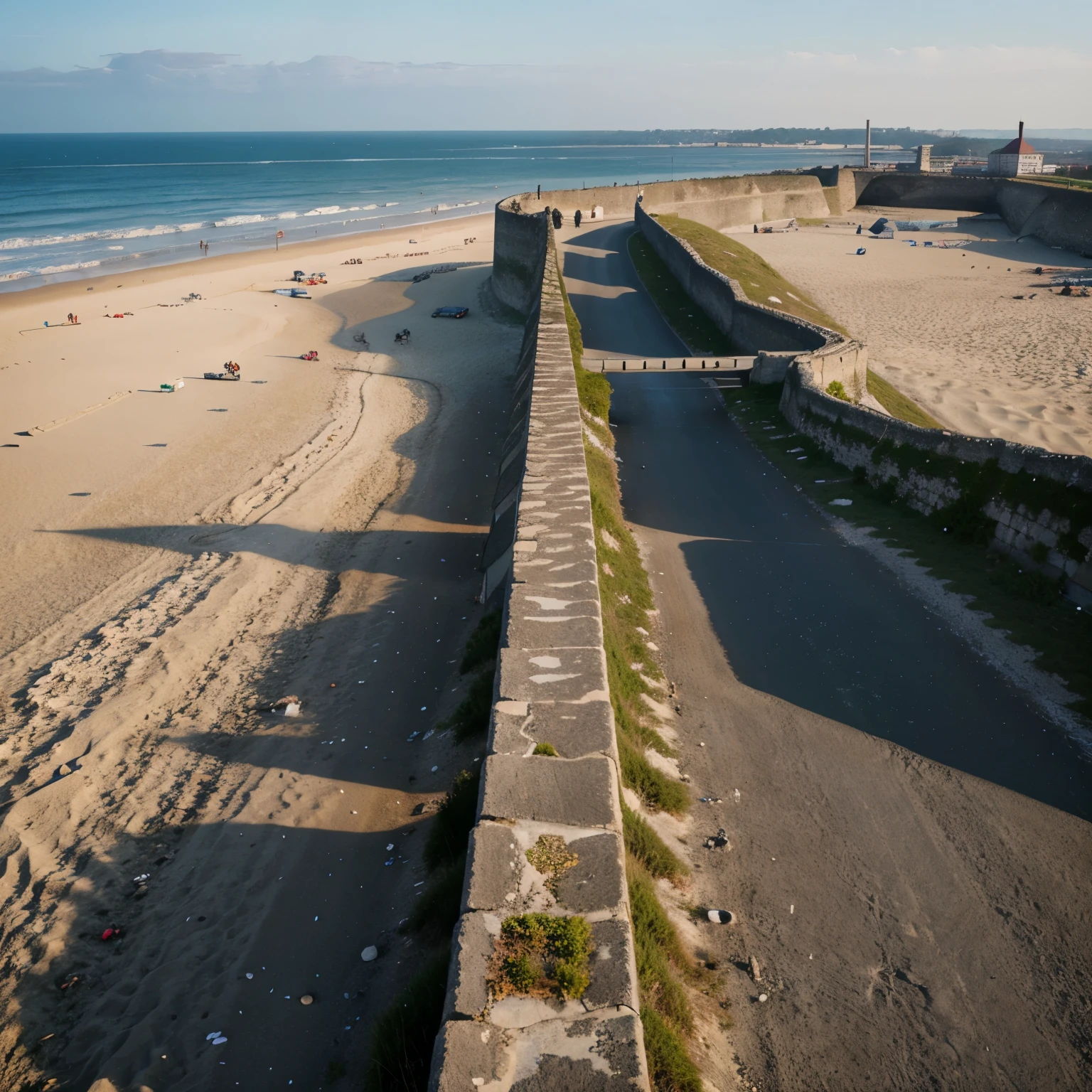 Ich, stehe am Abgrund der Burgmauer das direkt am Strand ist,