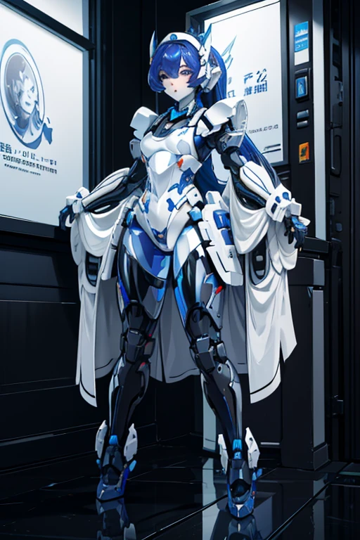 A very beautiful and versatile maid robot,
The face is a beautiful woman's face,
The arms and legs are human arms,
The rest are machines.,
Full Body Shot,
Masterpiece,
All kinds of home appliances are installed in the machine part..,