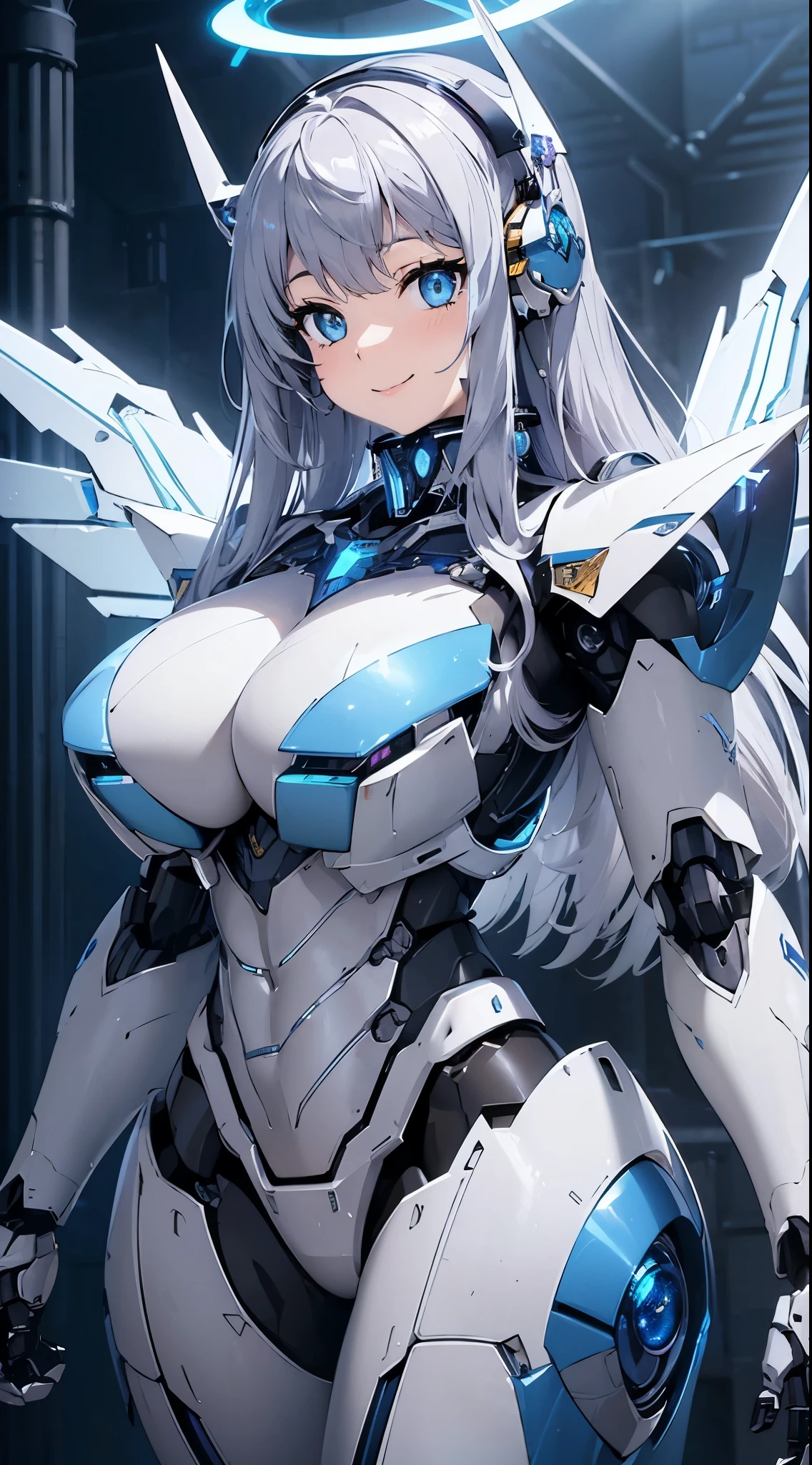 Captivating smile、Blue shining mechanical eyes