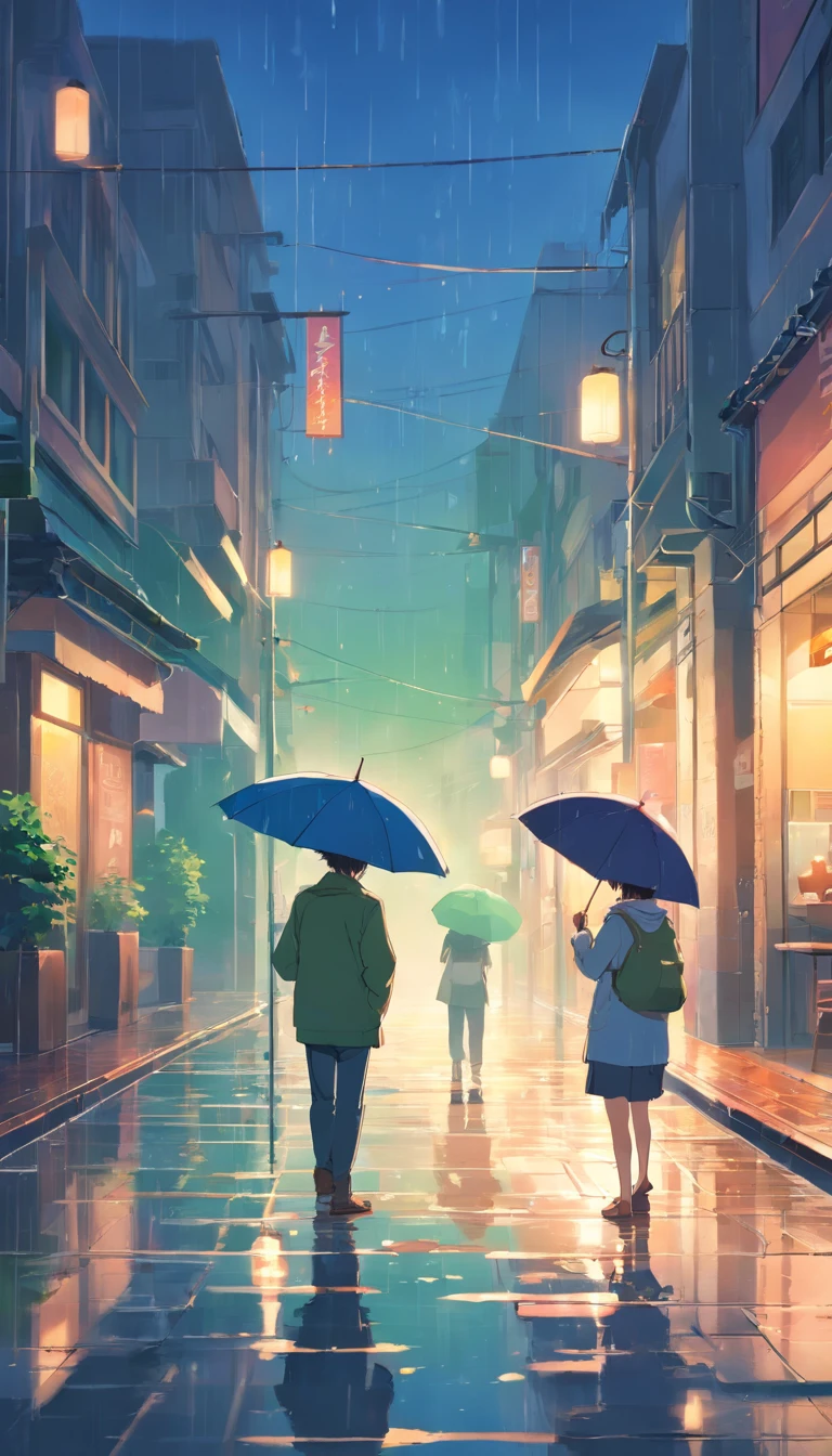 Couple　Emotional　Date　romantic　Soothing　rain　A little frog is hiding　Umbrella　Soothing　Puddle　Back view　Landscape　Shadow