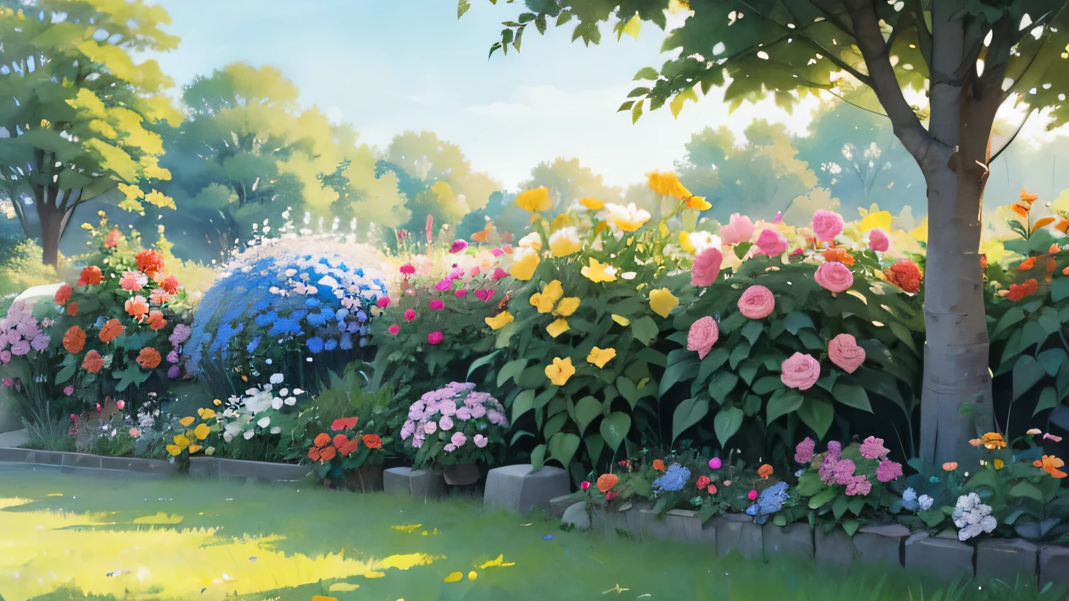 garden、colorful、Watercolor style--automatic 
