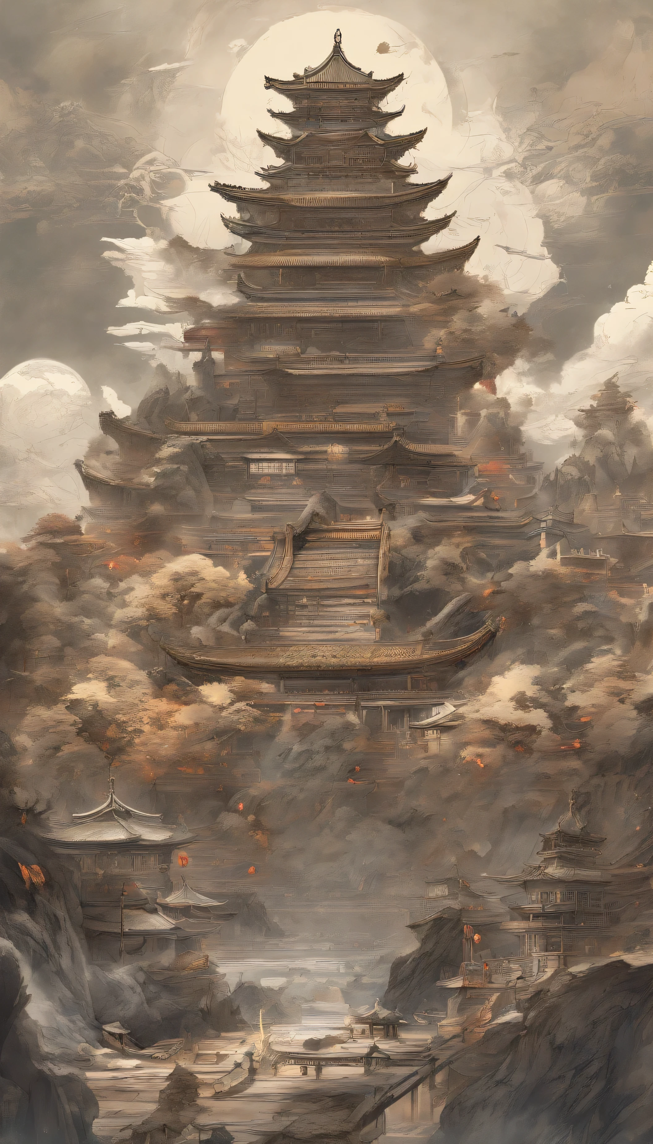 Xuanwu（main body，Sun Wukong with three heads and six arms，Make a big fuss about the Heavenly Palace），Dongquan，Big Wave，Chinese，oc rendering，Ultrafine，Surrealism，Hyper-realism，high quality，8K high resolution，Ultra Detailed。