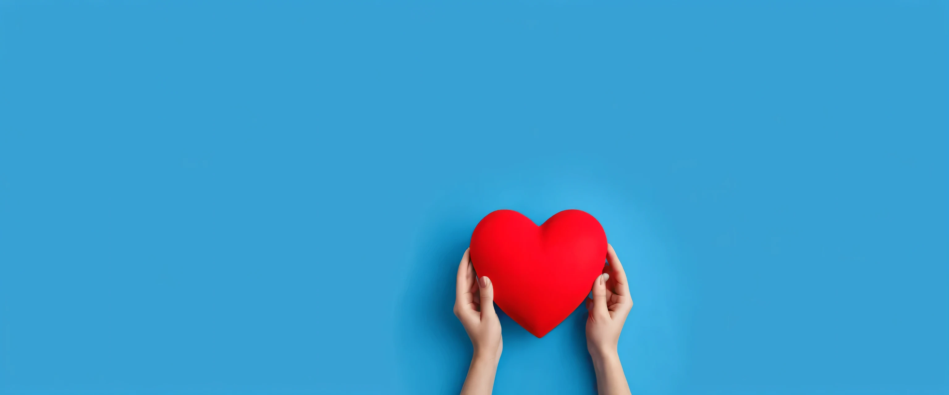 hands hold a red heart on a blue background. ai generative