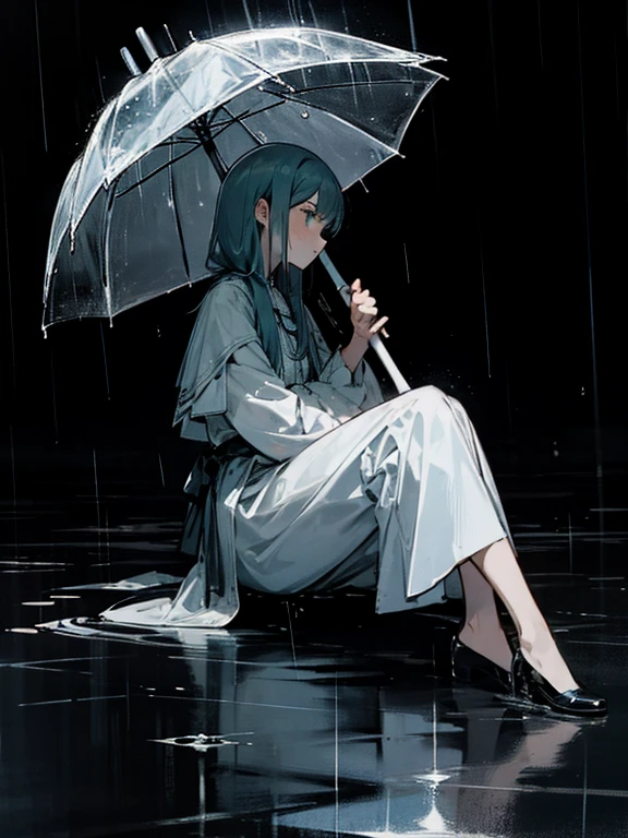 Girl sitting in the rain