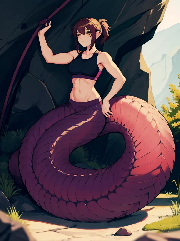Women who became Lamia,
Masterpiece,
Wear a sports bra、Doing rock climbing,
Everyone is looking this way,
Full Body Shot