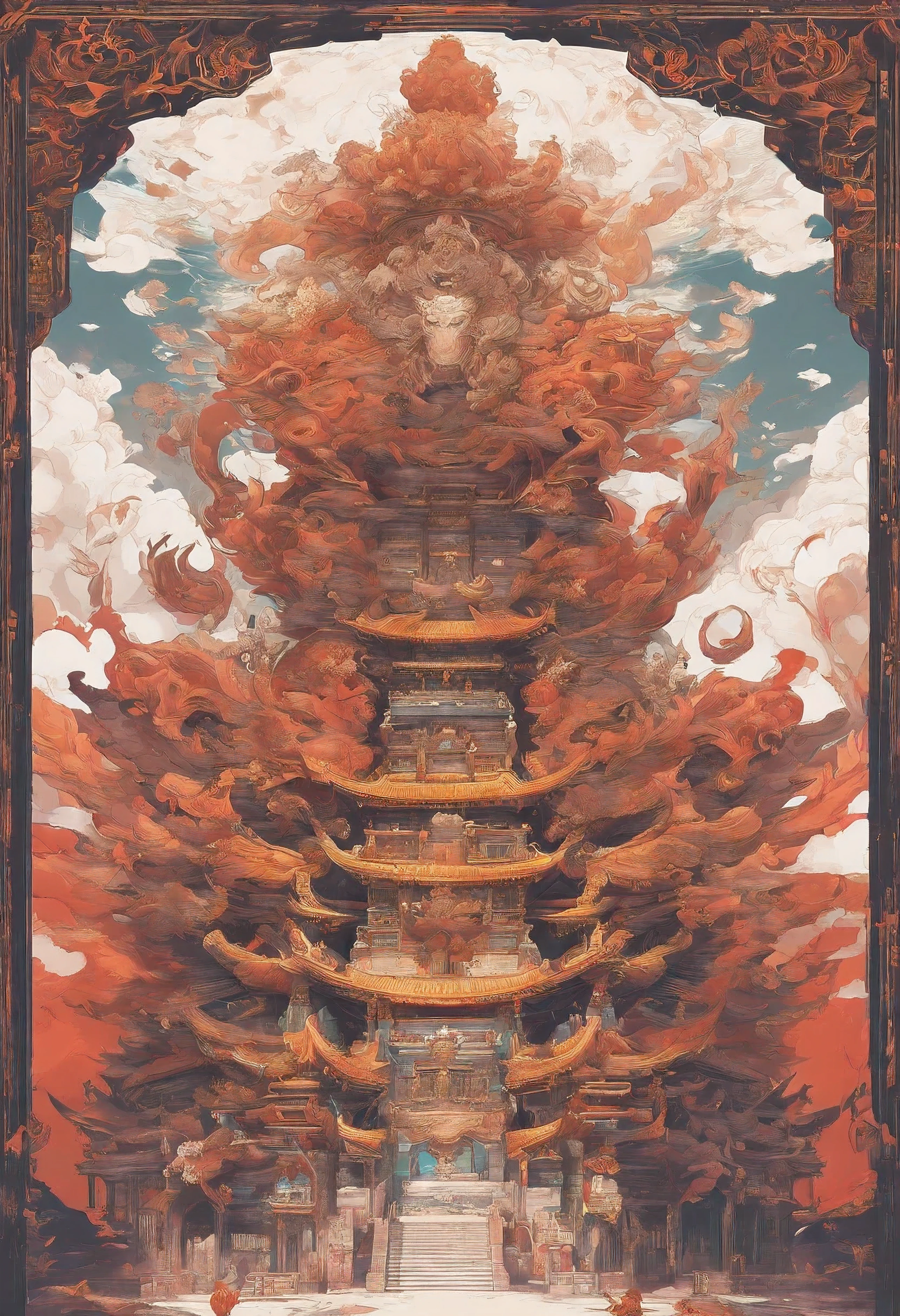 Xuanwu(main body,Sun Wukong with three heads and six arms,Make a big fuss about the Heavenly Palace),Dongquan,Big Wave,Chinese,oc rendering,Ultrafine,Surrealism,Hyper-realism,high quality,8K high resolution,Ultra Detailed。