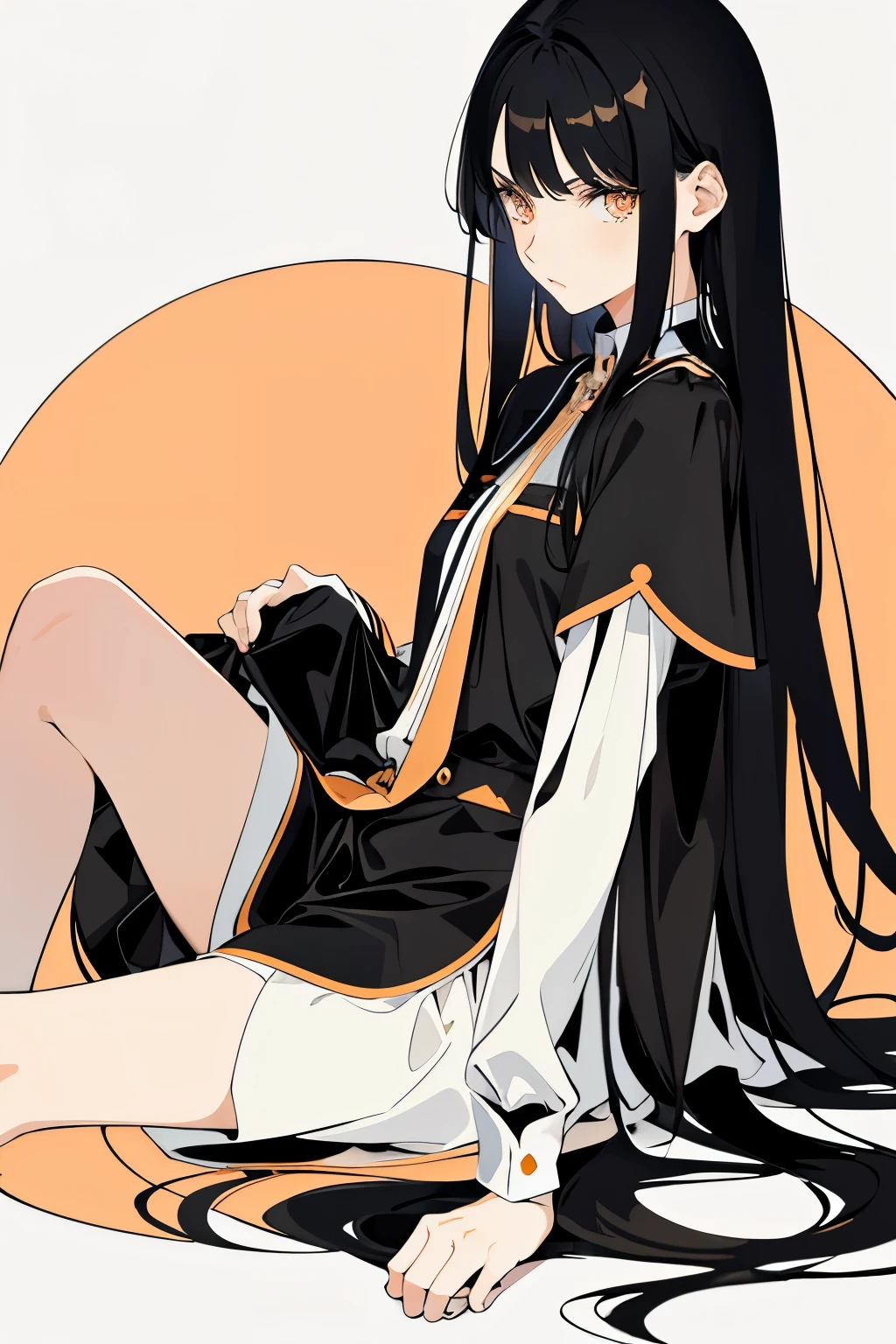 (flat color:1.1),(masterpiece:1.2), original, long straight black hair, peach-colored eyes, mature girl