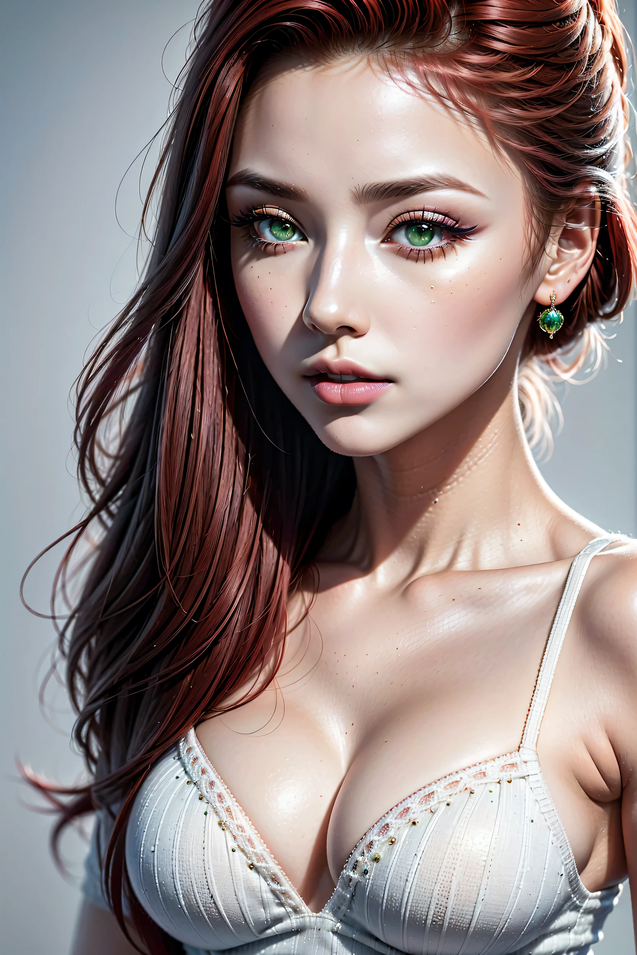 (masterpiece), (highest quality), (realistic), attractive daughter, beautiful portrait, transparent eyes, beautiful eyes, beautiful nose, beautiful mouth, cute lips, fine-grained skin, portrait shooting, long hair, elegant face, beautiful woman with perfect body shape: 1.4, ultra-realistic painting: 1.4, ultra-precision painting: 1.4