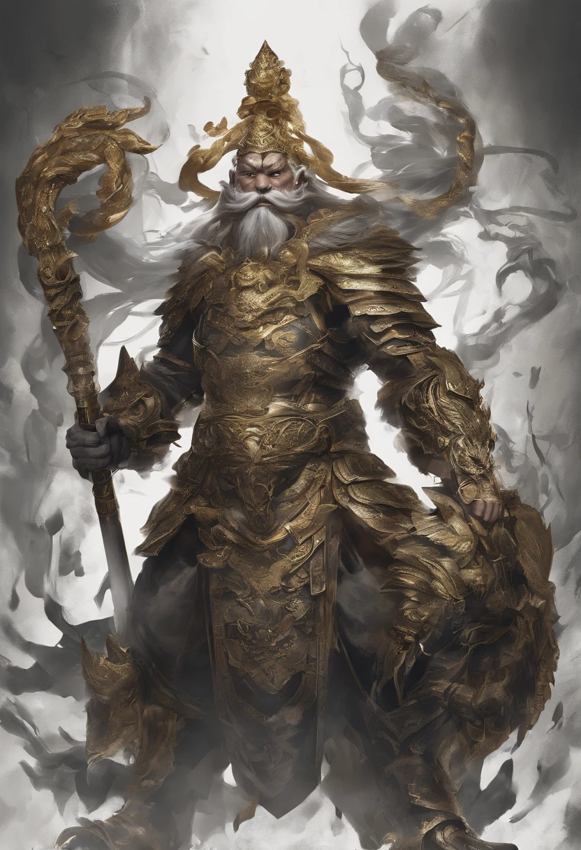 Xuanwu（main body，The Three-Headed and Six-Armed Monkey King Holding the Golden Cudgel，），Dongquan，Big Wave，Chinese，oc rendering，Ultrafine，Surrealism，Hyper-realism，high quality，8K high resolution，Ultra Detailed。