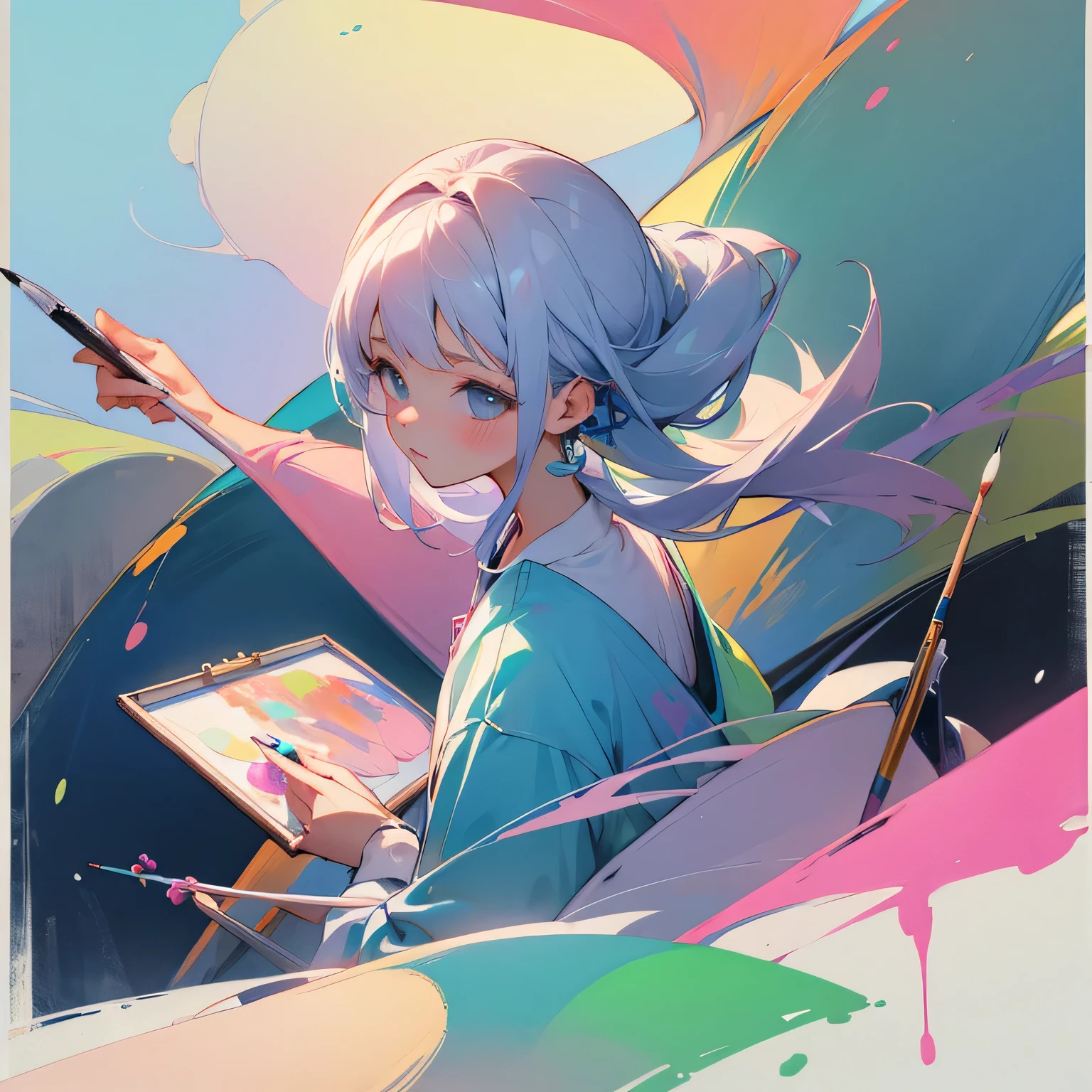 girl、pastel colour、painter、paints、Pen