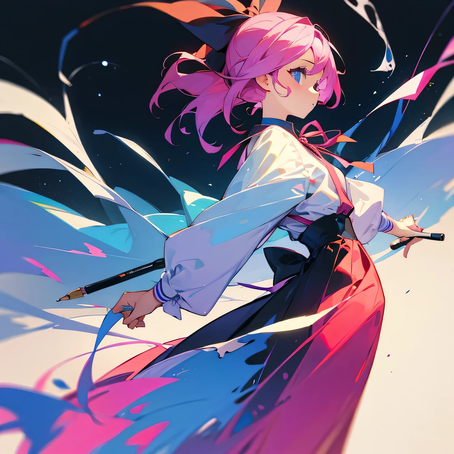 girl、ribbon、Vivid Color、painter、paints、Pen