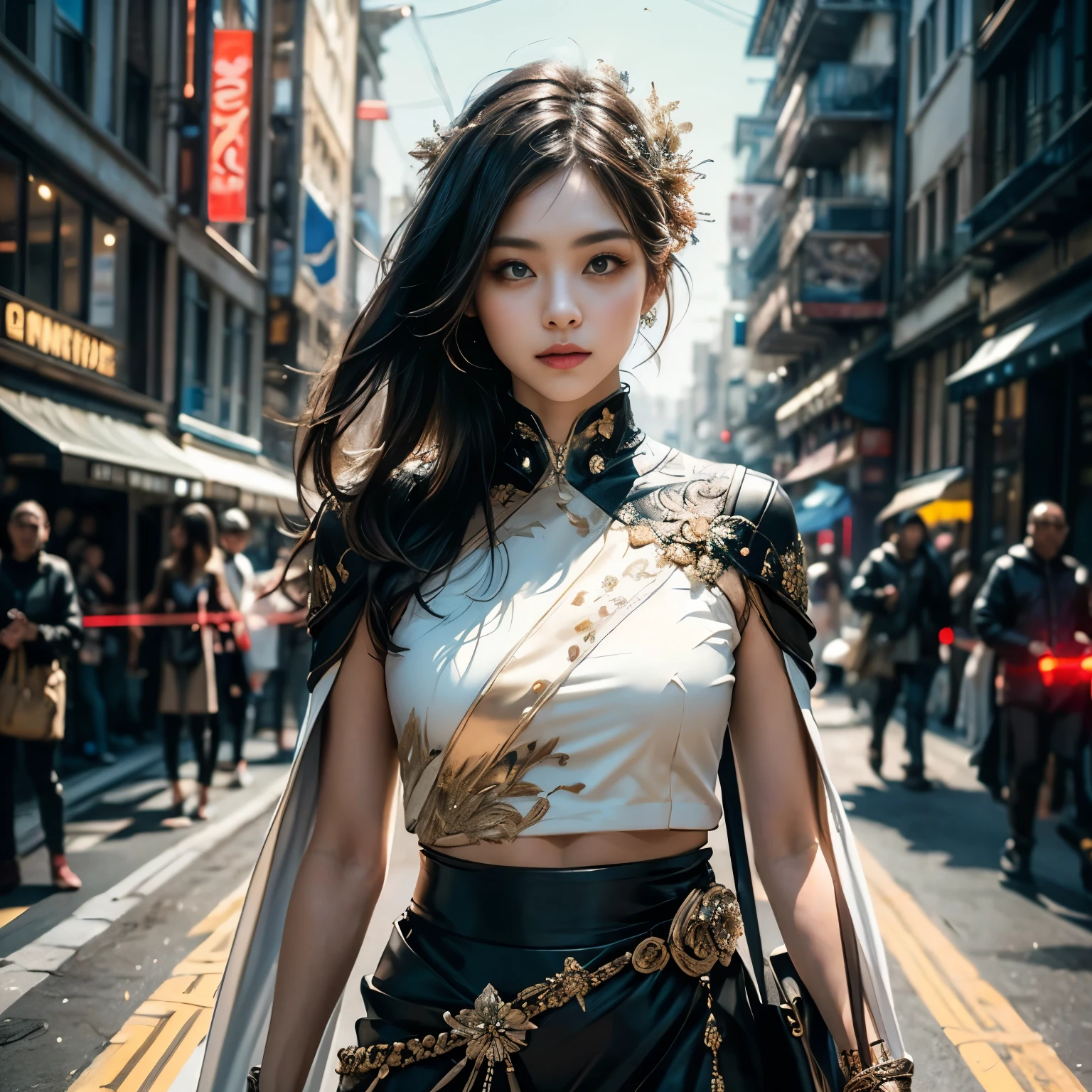 (high-res,masterpiece:1.2),(futuristic,innovative:1.1),(high-tech,artistic:1.1),beautiful woman,conceptual,unique beauty,advanced technology,artistic fusion,striking appearance,technology-inspired,captivating,(detailed,realistic:0.9) eyes and lips,modern elegance,vibrant colors,experimental style,strong and confident pose,creative illumination,intricate details,3D rendering,eye-catching design,blend of science and art,sophisticated fashion,unexpected elements,unparalleled beauty,[unconventional],[abstract],dynamic composition,digital innovation,awe-inspiring artwork,luminous atmosphere,unconventional materials,visually stunning scenery,(super-sharp focus),(ultra-detailed,hyper-realistic:1.1) rendering,impeccable craftsmanship,perfect symmetry,innovative use of light,transcendent aesthetic,epitome of futuristic glamour,distinctive personality,lens flare,cutting-edge fashion,visionary work,emerging art movement,effortless allure,mesmerizing ambiance,dazzling visual effects,vision of future femininity,unrivaled imagination,ethereal and modern,innovative portrait,unforgettable visual experience,Originality,cutting-edge technology