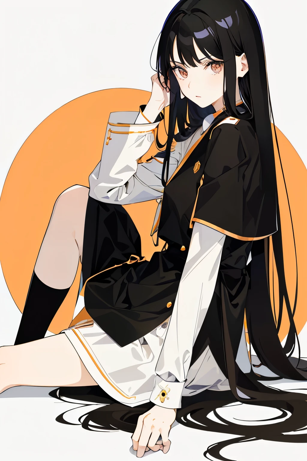 (flat color:1.1),(masterpiece:1.2), original, long straight black hair, peach-colored eyes, mature girl