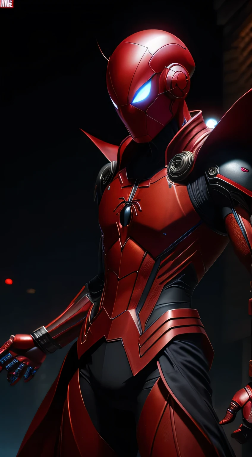 Blood Spider из Marvel Comics, Perfect_Hand, (8K, RAW photo, Best Quality, Masterpiece:1.2), (Realistic, photo-realistic:1.4), (Extremely detailed CG unity 8k wallpapers),full - body, (neon lights), McHop, mechanical arms, Hanfu, Chinese Clothing, Dress, pretty face,(Dark shot:1.1), Epic Realistic,