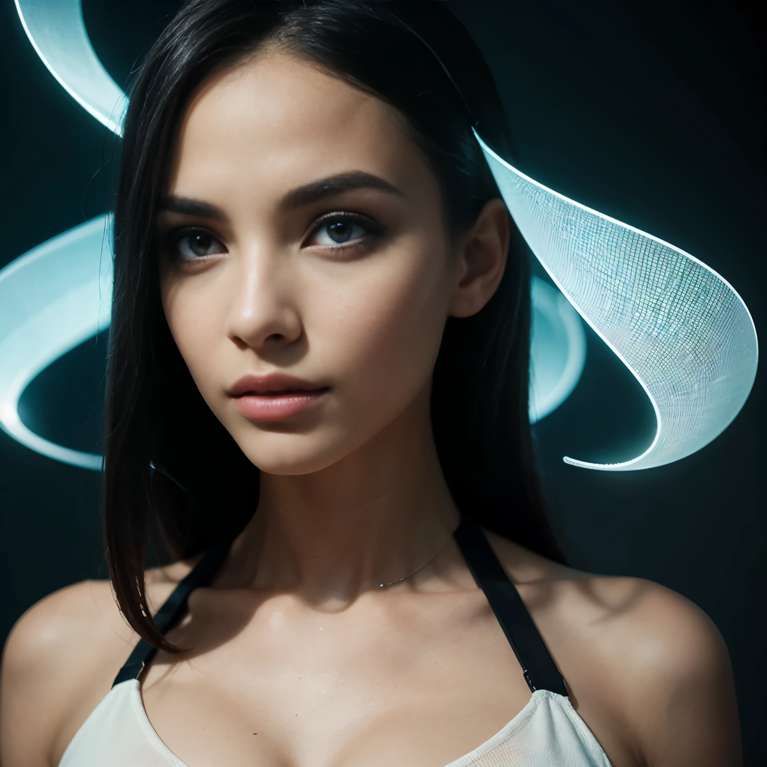 (high-res,masterpiece:1.2),(futuristic,innovative:1.1),(high-tech,artistic:1.1),beautiful woman,conceptual,unique beauty,advanced technology,artistic fusion,striking appearance,technology-inspired,captivating,(detailed,realistic:0.9) eyes and lips,modern elegance,vibrant colors,experimental style,strong and confident pose,creative illumination,intricate details,3D rendering,eye-catching design,blend of science and art,sophisticated fashion,unexpected elements,unparalleled beauty,[unconventional],[abstract],dynamic composition,digital innovation,awe-inspiring artwork,luminous atmosphere,unconventional materials,visually stunning scenery,(super-sharp focus),(ultra-detailed,hyper-realistic:1.1) rendering,impeccable craftsmanship,perfect symmetry,innovative use of light,transcendent aesthetic,epitome of futuristic glamour,distinctive personality,lens flare,cutting-edge fashion,visionary work,emerging art movement,effortless allure,mesmerizing ambiance,dazzling visual effects,vision of future femininity,unrivaled imagination,ethereal and modern,innovative portrait,unforgettable visual experience,Originality,cutting-edge technology