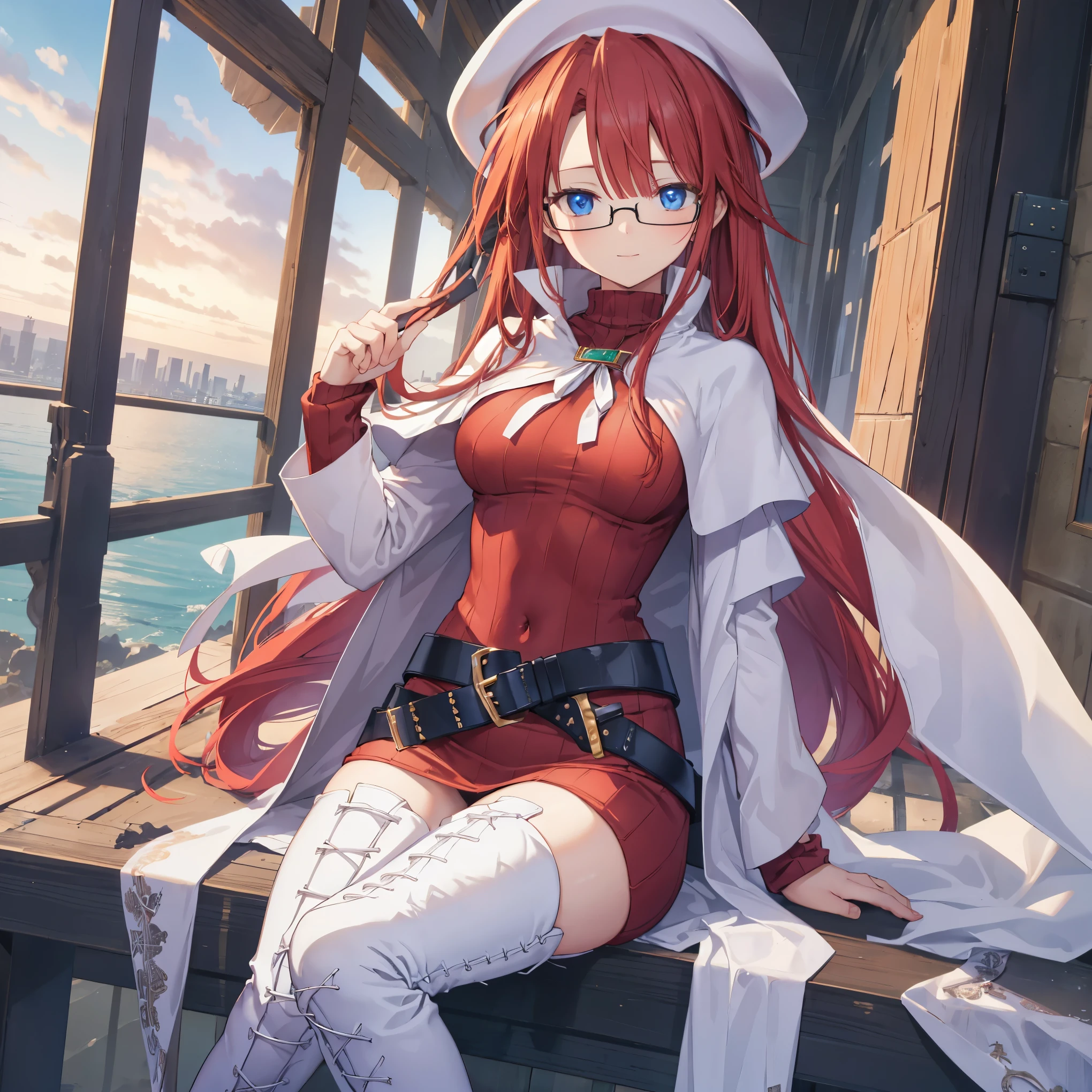 pov,(nsfw:1.2),summonnightaty, aty, (young:1.3),long hair, blue eyes, red hair, beret, hat, glasses,
BREAK long hair, thighhighs, hat, dress, boots, glasses, belt, cape, sweater, zettai ryouiki, beret, thigh boots, white footwear, ribbed sweater, loose belt,solo,
BREAK outdoors, fantasy,on_a_ship,
BREAK (masterpiece:1.2), best quality, high resolution, unity 8k wallpaper, (illustration:0.8), (beautiful detailed eyes:1.6), extremely detailed face, perfect lighting, extremely detailed CG, (perfect hands, perfect anatomy),covered_nipples,covered_navel,light_smile ,(half_eyes:1.4),sword,armpit,sleepy,dynamic_sitting,barrel,red_sweater,apart_legs,magical_effect,focus_breasts,spread_legs, (Labia minora:1.5),