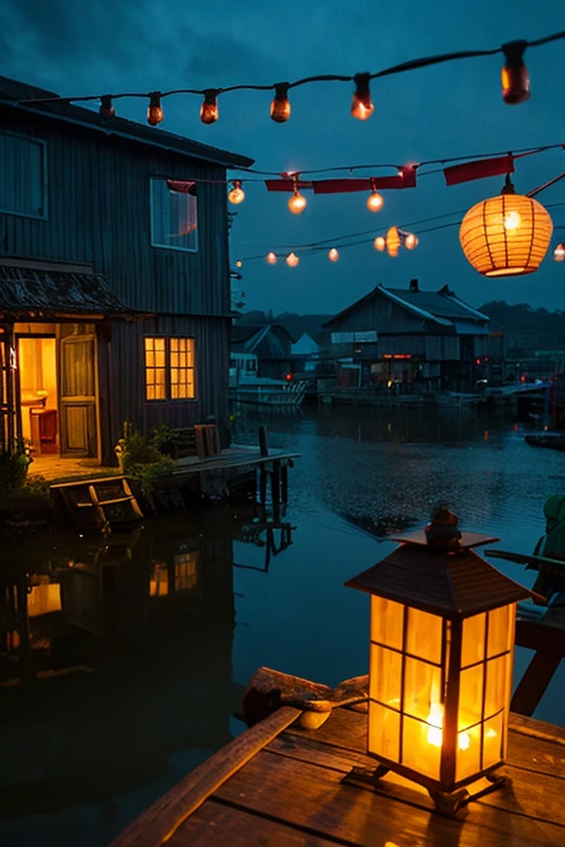 Old House、Fishing village、evening、rain、View from inside、Candles are lit、Bed、