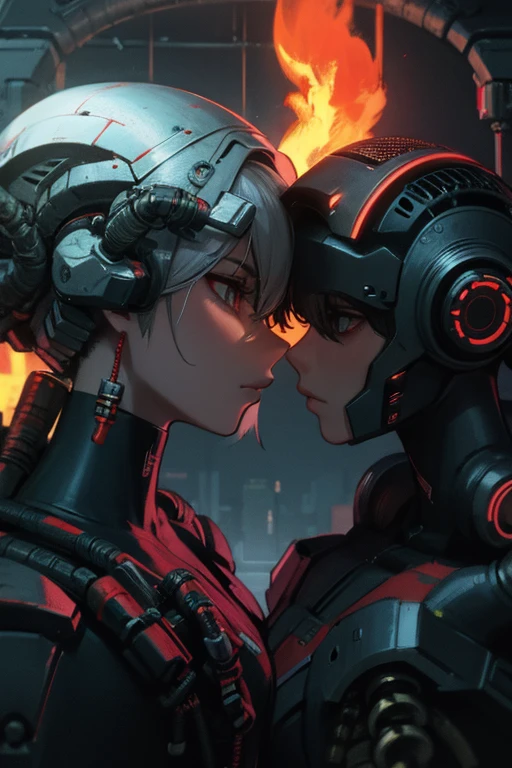 a close up of a robot in a building with a helmet on, cyberpunk flame suit, cyberpunk armor, cyberpunk suit, sci - fi suit, intricate cyberpunk armor, cybernetic fire armor, apex legends armor, cyber suit, cybernetic flame armor, clothed in sci-fi military armor, warrior in sci-fi armour, sci - fi armor