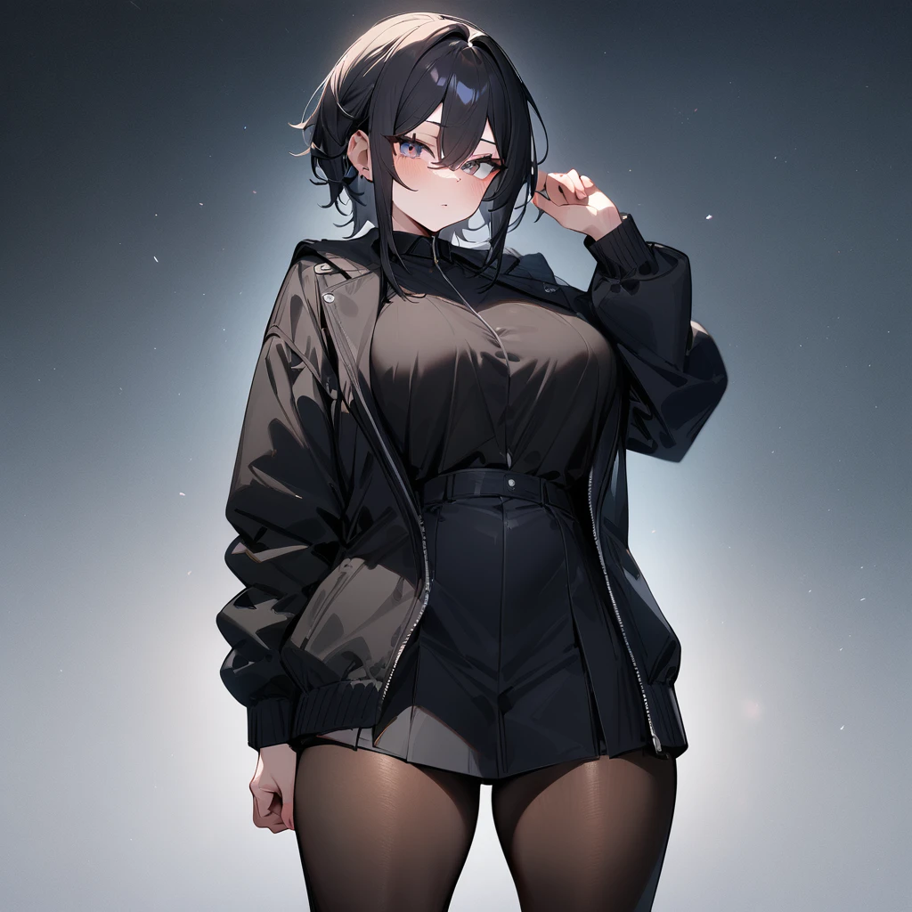 nsfw,1girl,(black hair:1.3),front view,chest_sarashi only,best quality,very aesthetic,absurdres,slacks,cowboy shot,cleavage,side-locks,looking at viewer,