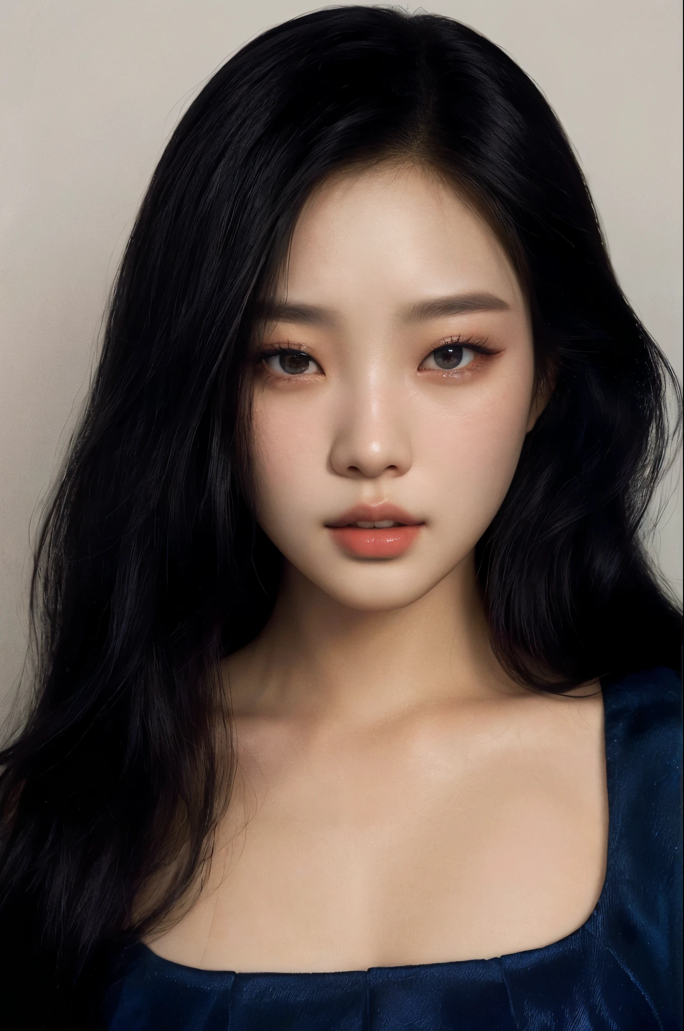 Arafed Asian woman with long black hair and a blue dress, jennie blackpink, gongbi, linda mulher sul-coreana, Lee Ji-eun, Lee Ji-eun, linda jovem coreana, heonhwa choe, Jiyun Chae, atriz feminina da Coreia, Jaeyeon Nam, linda jovem coreana, Jingna Zhang, Kim Hyun Joo kim jennie