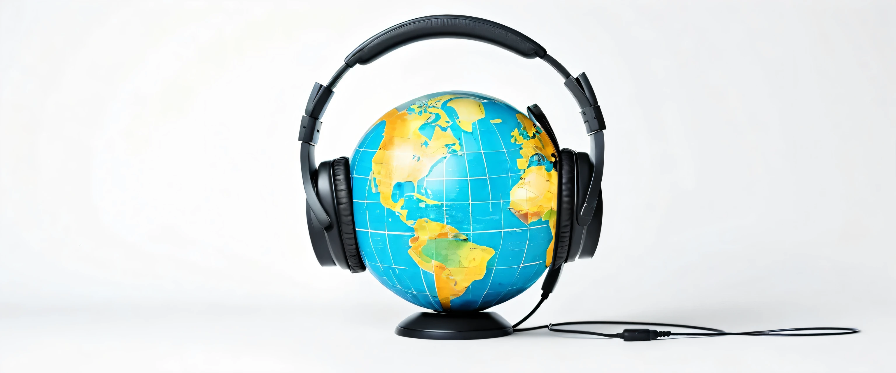 World music day concept. Stereo headphone and a globe on a white background. Generative AI illustration Generative AI