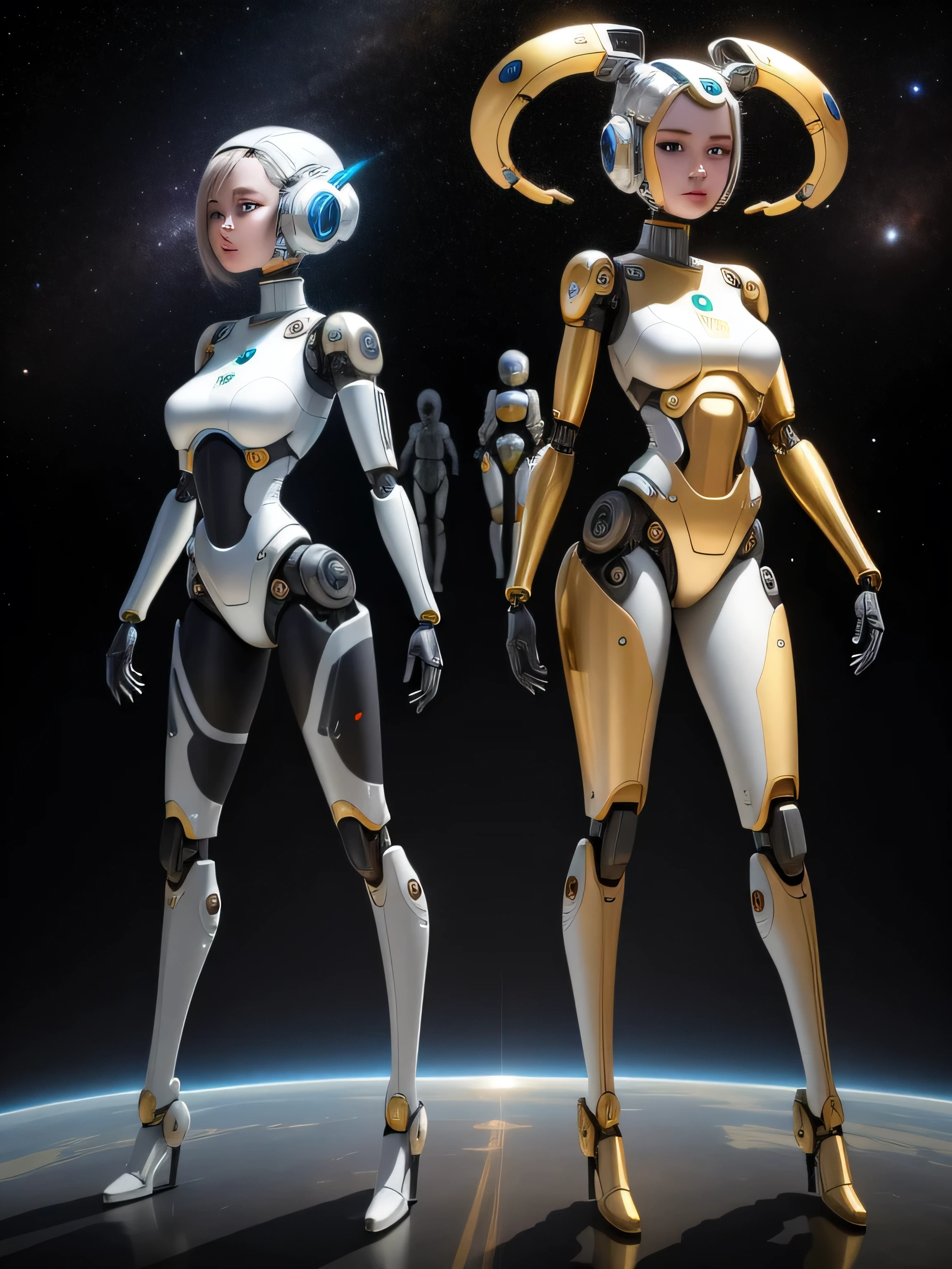 (masterpiece, highest quality, detailed),
Many women have become cyborgs,
See all the viewers,
robot girl,
All of them have perfect and beautiful faces,
All of them have their internal skeletons visible from the face down.,
All of them have jewels on the top and bottom.,
All of their arms and legs are mechanical parts.,
All of the arms and legs have robotic joints.,
All of them have different arm and leg shapes.,
Everyone has a different hairstyle,
spacecraft,
SF, space,
multi pose,
Full Body Shot,
Everyone is swapping limbs with each other.,
Group selfie