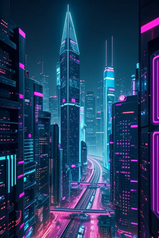  Cyberpunk city, Starry Sky,High-tech skyscrapers,Technology-driven society, Neon Light, Holographic Display, Vibrant atmosphere, Vibrant colors, Efficient public transport,  Innovative urban planning,
