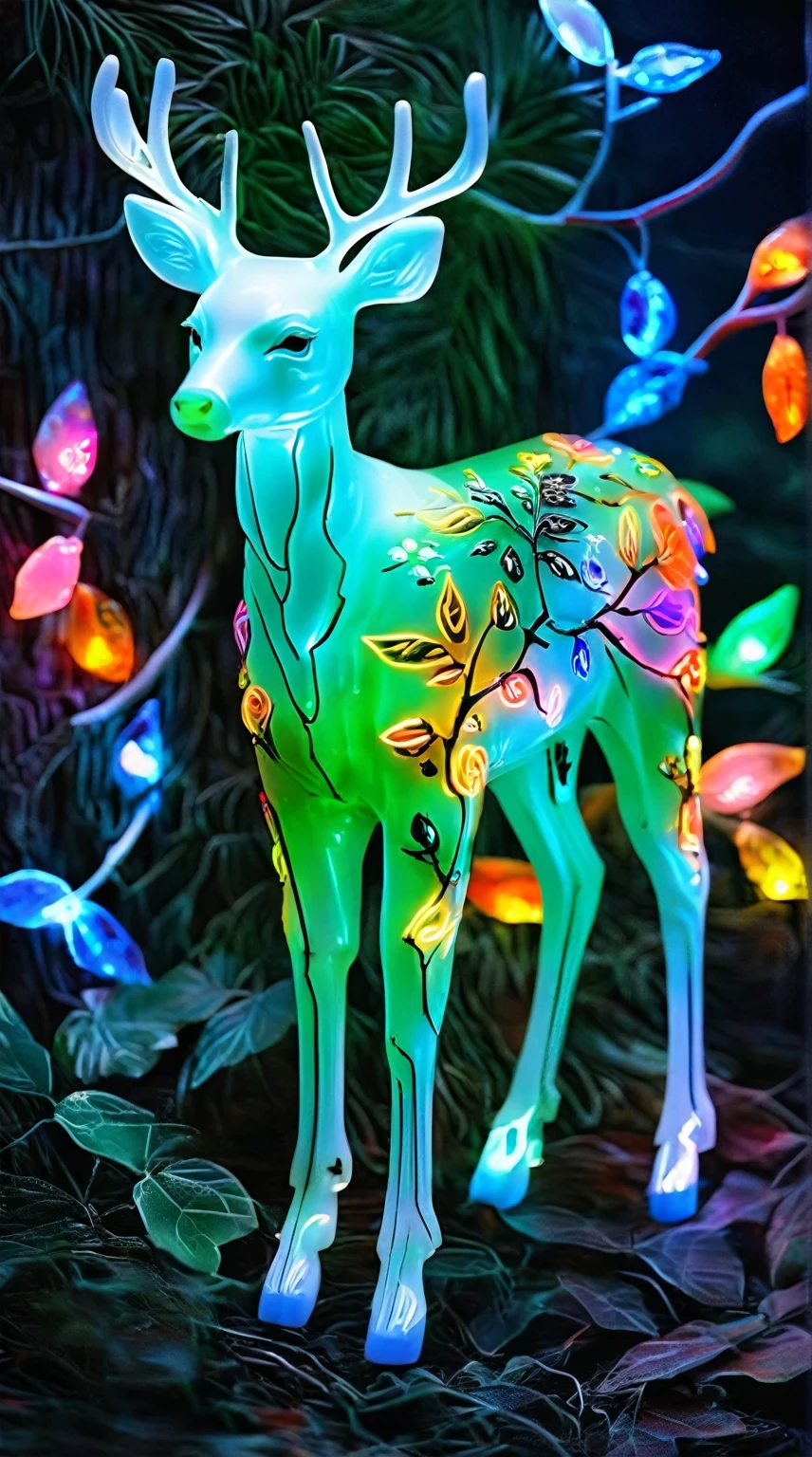 Art jade doll,
A deer with colorful neon lights in the forest, full body, photo realistic --ar 3:4