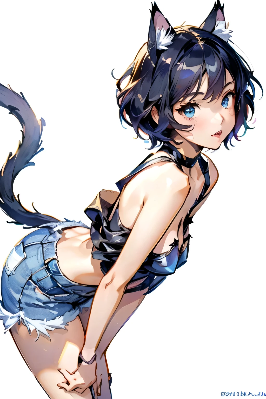 anime girl with cat ears and blue jeans shorts, anime Catwoman, attractive Catwoman, cute anime Catwoman, beautiful anime Catwoman, Catwoman, beautiful young Catwoman, Catwoman, anime girl with cat ears, guweiz, Anime visual of a cute cat, Attractive anime girl, very beautiful anime Catwoman, Anime cute art style, girl with cat ears