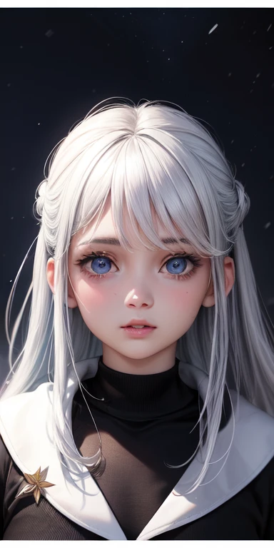 realista, siete chicas, pelo blanco, ojos azules, ojos brillantes, top corto, Falda, Labios partidos, rubor, noche, nieve, sol, sollight,