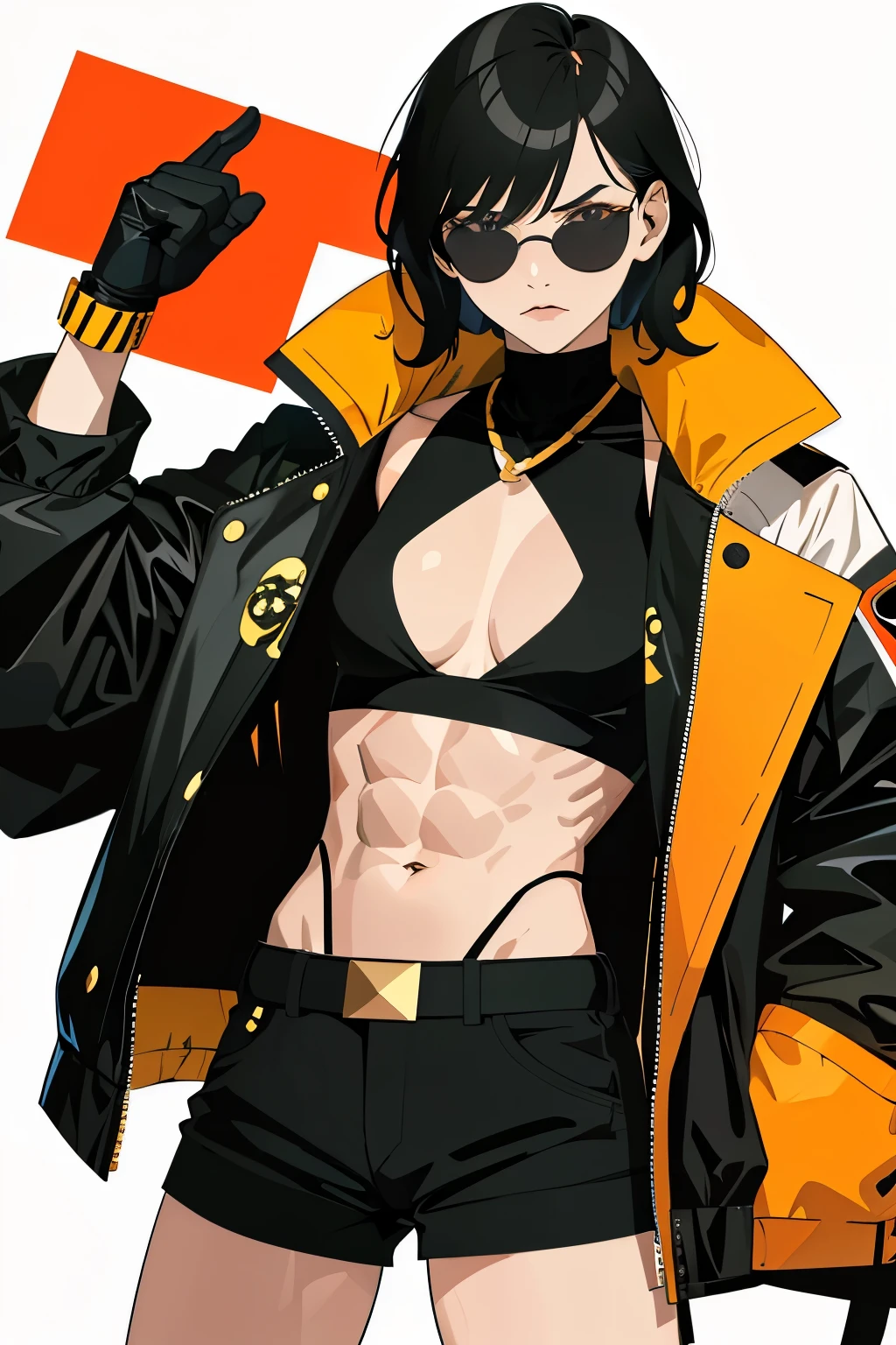 (flat color:1.1),(masterpiece:1.2), original, tough muscular girl wearing sunglasses