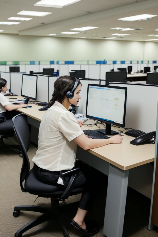 couple of people working in a call center office