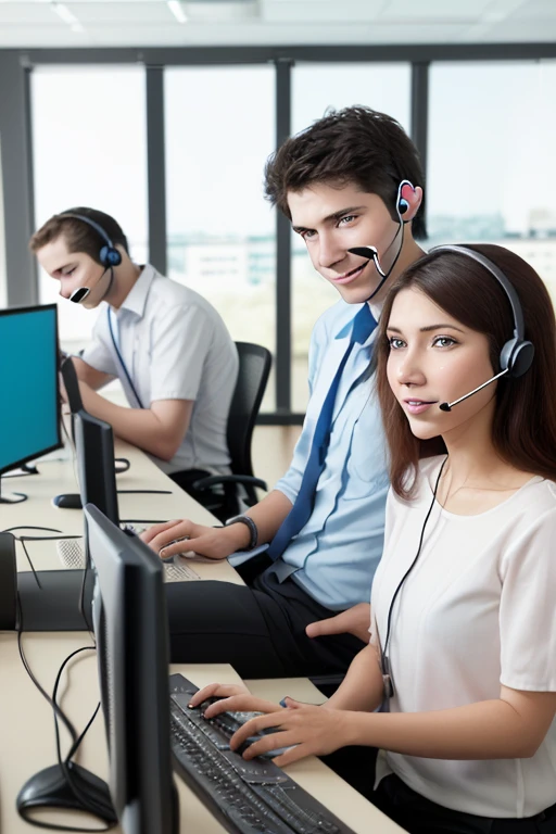 couple of people working in a call center office