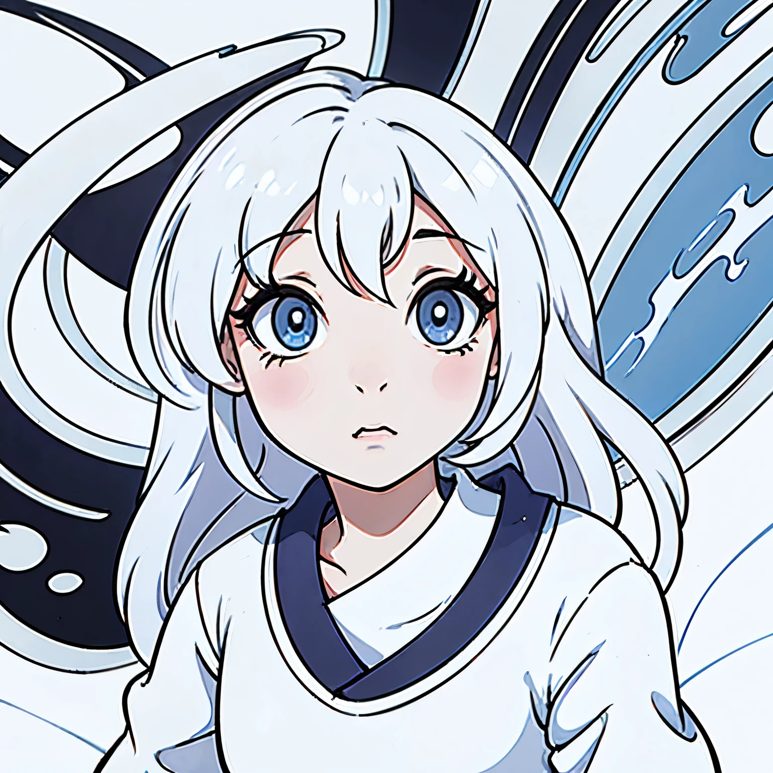 Chica anime de pelo Blanco ojos azules piel blanca en la cuidad