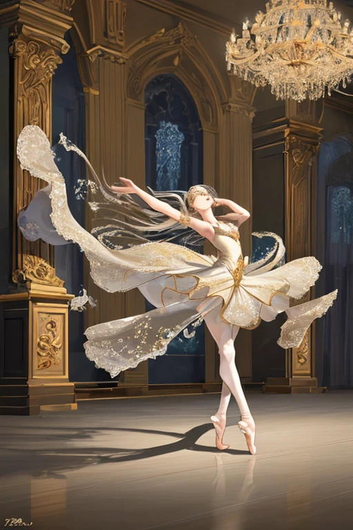 ballet dancer,graceful movements,18th-century ballerina,beautiful chandelier,shimmering light,fancy,floral design,bodycon short dress,sheer fabric,elegant,dreamlike,soft,romantic,dance studio ambiance,intricate dance moves,precision and control,pointed toes and arched feet,professional ballerina,flowing skirts,ethereal,graceful leaps and turns,sublime beauty,stunning performance,fleeting moments of weightlessness,synchrony and harmony,poise and grace,mesmerizing,delicate,expressive movements,sublime artistry,captivating,floating through the air,seamless flow,breathtaking extension,fluidity in motion,effortless elegance,artistic interpretation,expression of emotions,poetic presence,subtle movements,gentle spins and twirls,mesmerizing choreography,serenity and beauty,utter perfection,spellbinding performance,hypnotic,graceful lines,dramatic poses,expressive gestures,Elysian grace,luminous performance,fairy-like beauty,resplendent figure,effortless grace,divine presence,fantastical ambiance,unearthly beauty,enchanted atmosphere,celestial being,incredible artistry,heavenly performance (best quality,4k,highres,masterpiece:1.2),ultra-detailed,photo-realistic:1.37,vivid colors,studio lighting
