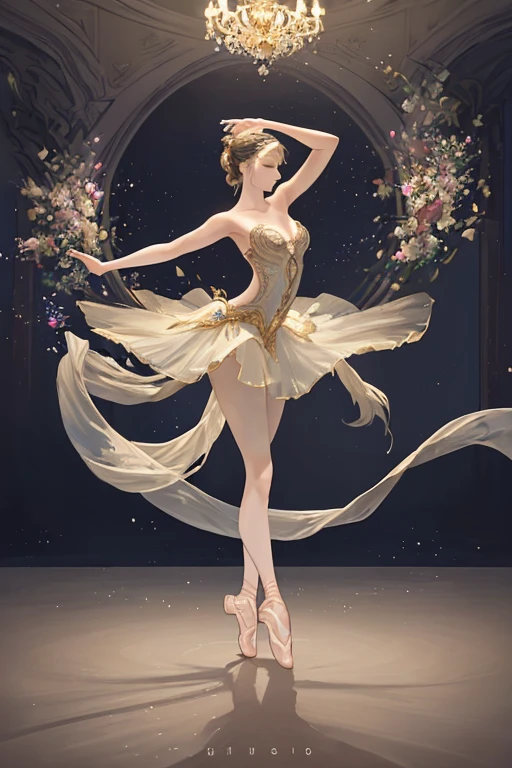 ballet dancer,graceful movements,18th-century ballerina,beautiful chandelier,shimmering light,fancy,floral design,bodycon short dress,sheer fabric,elegant,dreamlike,soft,romantic,dance studio ambiance,intricate dance moves,precision and control,pointed toes and arched feet,professional ballerina,flowing skirts,ethereal,graceful leaps and turns,sublime beauty,stunning performance,fleeting moments of weightlessness,synchrony and harmony,poise and grace,mesmerizing,delicate,expressive movements,sublime artistry,captivating,floating through the air,seamless flow,breathtaking extension,fluidity in motion,effortless elegance,artistic interpretation,expression of emotions,poetic presence,subtle movements,gentle spins and twirls,mesmerizing choreography,serenity and beauty,utter perfection,spellbinding performance,hypnotic,graceful lines,dramatic poses,expressive gestures,Elysian grace,luminous performance,fairy-like beauty,resplendent figure,effortless grace,divine presence,fantastical ambiance,unearthly beauty,enchanted atmosphere,celestial being,incredible artistry,heavenly performance (best quality,4k,highres,masterpiece:1.2),ultra-detailed,photo-realistic:1.37,vivid colors,studio lighting