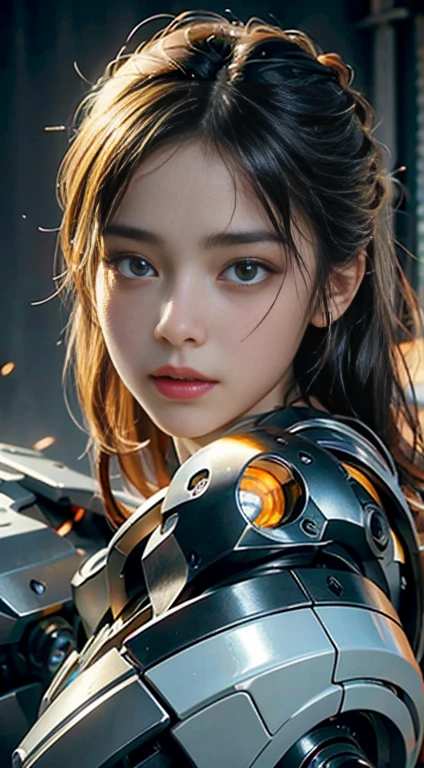 Textured skin, Super Detail, high details, High quality, Best Quality, hight resolution, 1080p, hard disk, a beauty, Robotic female yellow white Omega Annihilation (War Machine) realistic portrait 8k,